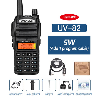 5W/8W High Power Baofeng UV-82 Unieke Dual PTT Walkie Talkie Uv82 Dual Band Vhf/Uhf FM 10Km Long Rang Two Way Ham CB Radio