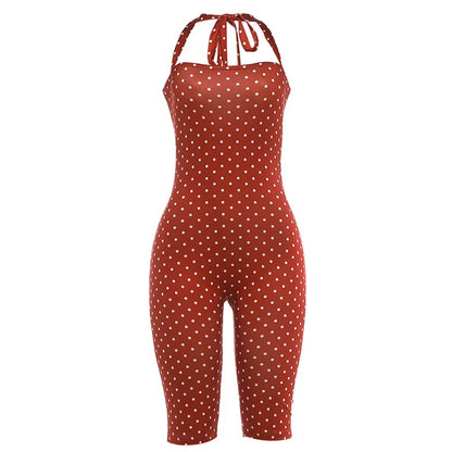 FAGADOER Sexy Polka Dot Halter Romper Fashion Print Backless Bodycon Jumpsuits Women Summer Streetwear Party Club Playsuits New
