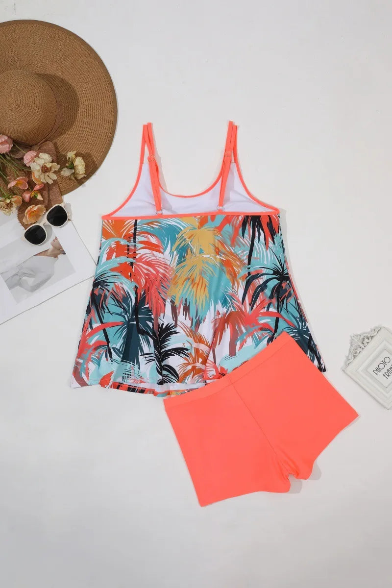 VigoJany 2026 Sexy Print 2 Piece Plus Size Tankini Women Strapped Hollow Curvy Swimsuit Brazilian Beach Lady Big Bathing Suit