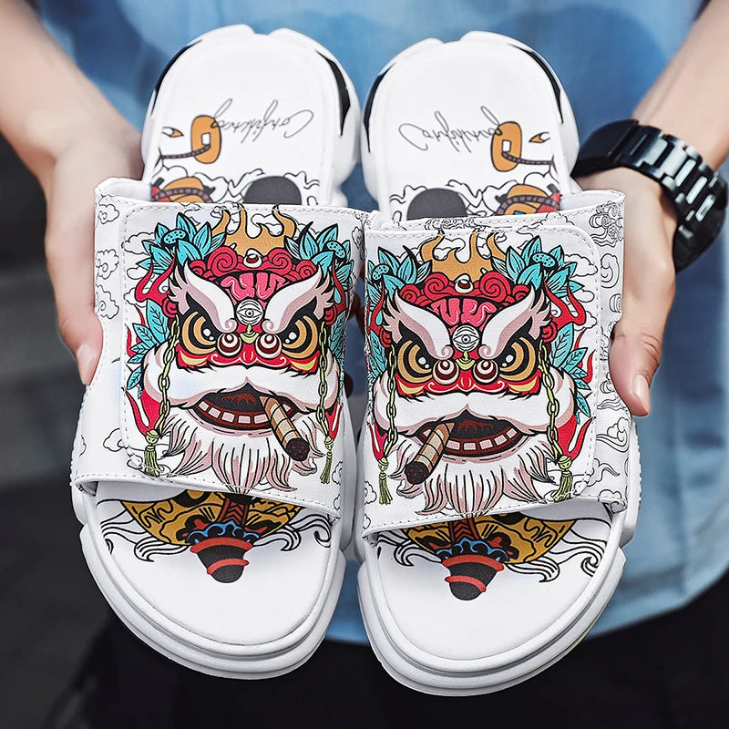 Ngouxm Summer Youth Slippers Men Unique Design High Quality Slippers Non-Slip Outside Flip Flops Thick-Soled Toe Sandals