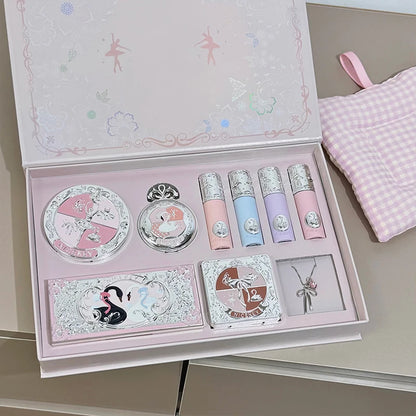 NICEKEY Makeup Kit Include 4 Matte Lipgloss,1 Face Blusher,1 Pressed Powder,1 Eyesshadow Palette,1 Contour Palette With Necklace