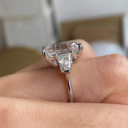 JOVOVASMILE Moissanite Engagement Ring Diamond Real 18k Gold 8 Carat 13x9mm Emerald Cut Two Full Flanking Tapered Baguette Band