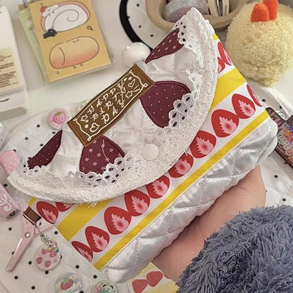 Kawaii Fashion Patchwork Strawberry Handbag Unique Cake Bag for Women Luxury Tote Purse for Gift Birthday or Party