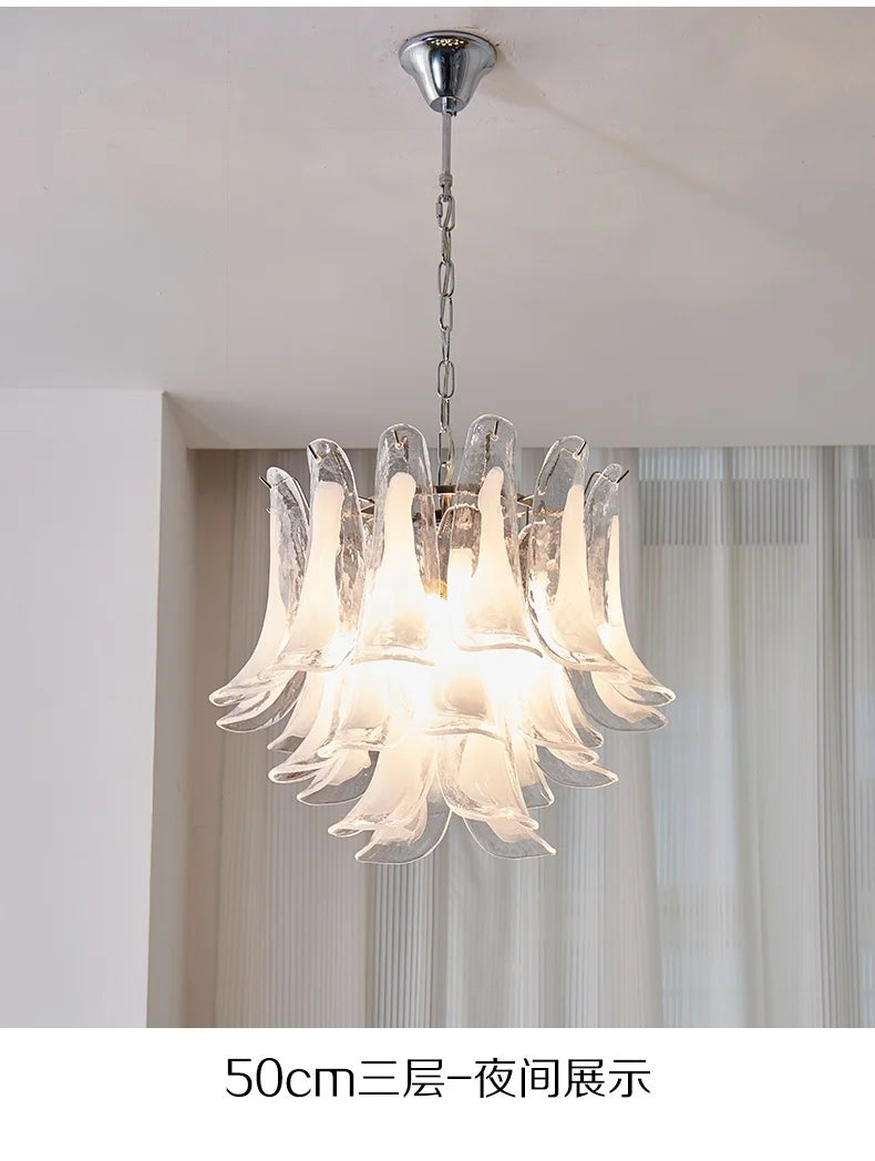 French Murano Petal Glass Chandelier Dining Table Living Room Antique Style Pink Petal Glass Pendant Chandelier Lights Bedroom
