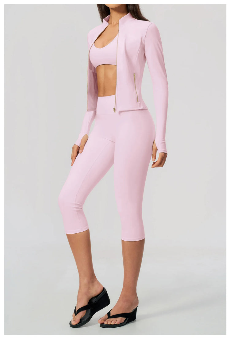 Yoga Set 3PCS Women's Tracksuit Workout Outfit Zipper Fitness Long Sleeved Sports Set Gym Clothes Female Sports Bra Yoga Outfits