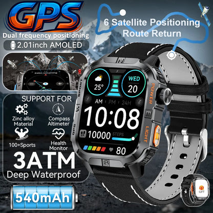 New Outdoor Military Men Smartwatch Equipped With GPS Sports LED Lighting, Compass, Wireless Communication IP68 Waterproof Watch