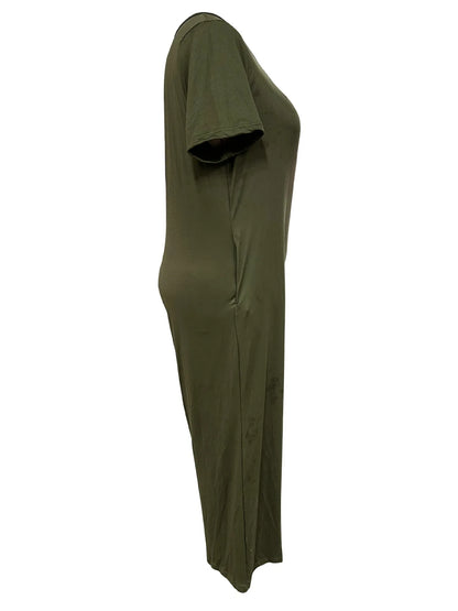 Plus Size 0XL-5XL Summer Rompers Overalls Women's Solid Color Jumpsuit with Pockets Casual Fashion Short Sleeve Jumpsuits