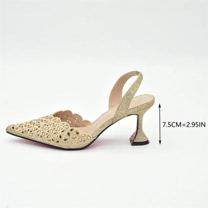 Gold Shoes and Bags Set for Women Ladies Shoe and Bag Set Latest Designers Pointed Toe Shoes Sexy Wedding Party Sandals