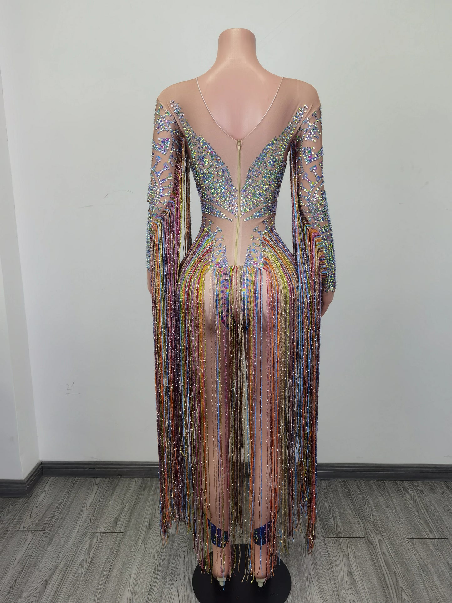 Fashion Rhinestone Tassel Rompers Women One Piece Jumpsuits Sexy Women Party Prom Stage Performance Dance Leotard Club Bodysuits
