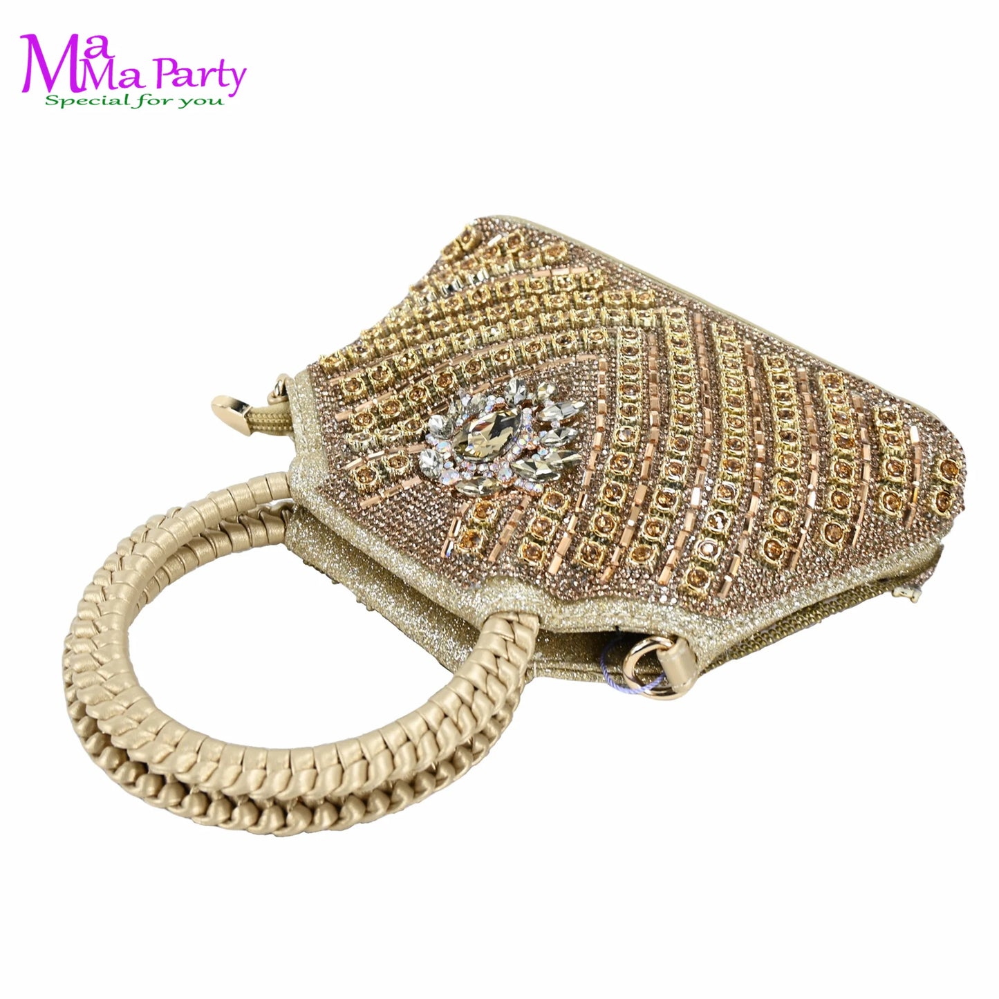 Gold Color New Arrivals Italian Design Nigerian Women Shoes and Bag Set Pointed Toe Slipper with Shinning Crystal for Party
