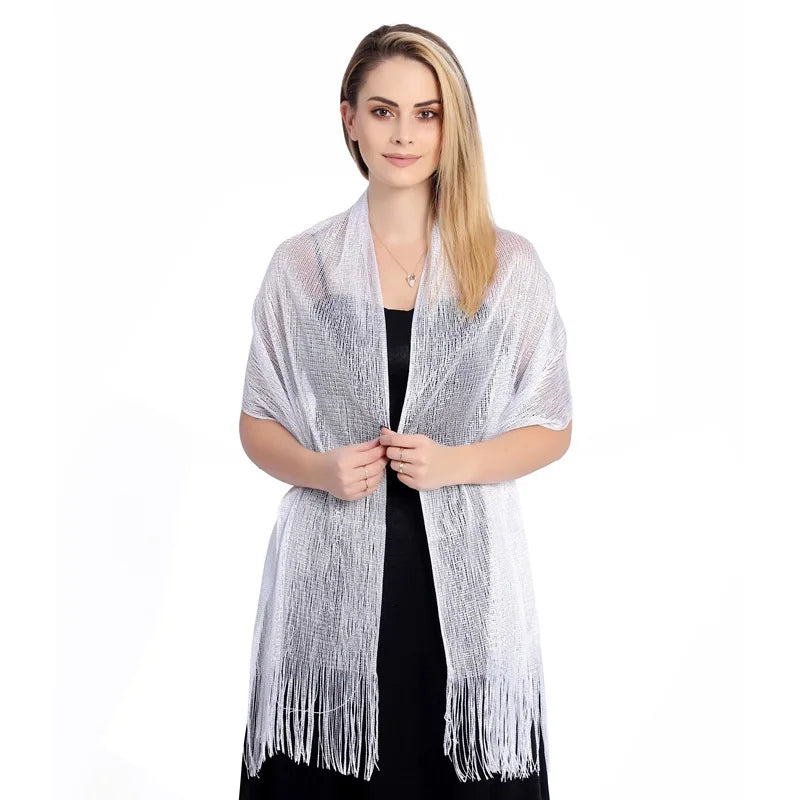 Metallic Silk Scarf Bridal Evening Gown Accessory For Women Wedding Party Prom Bridal Shawl Gold Silver Thread
