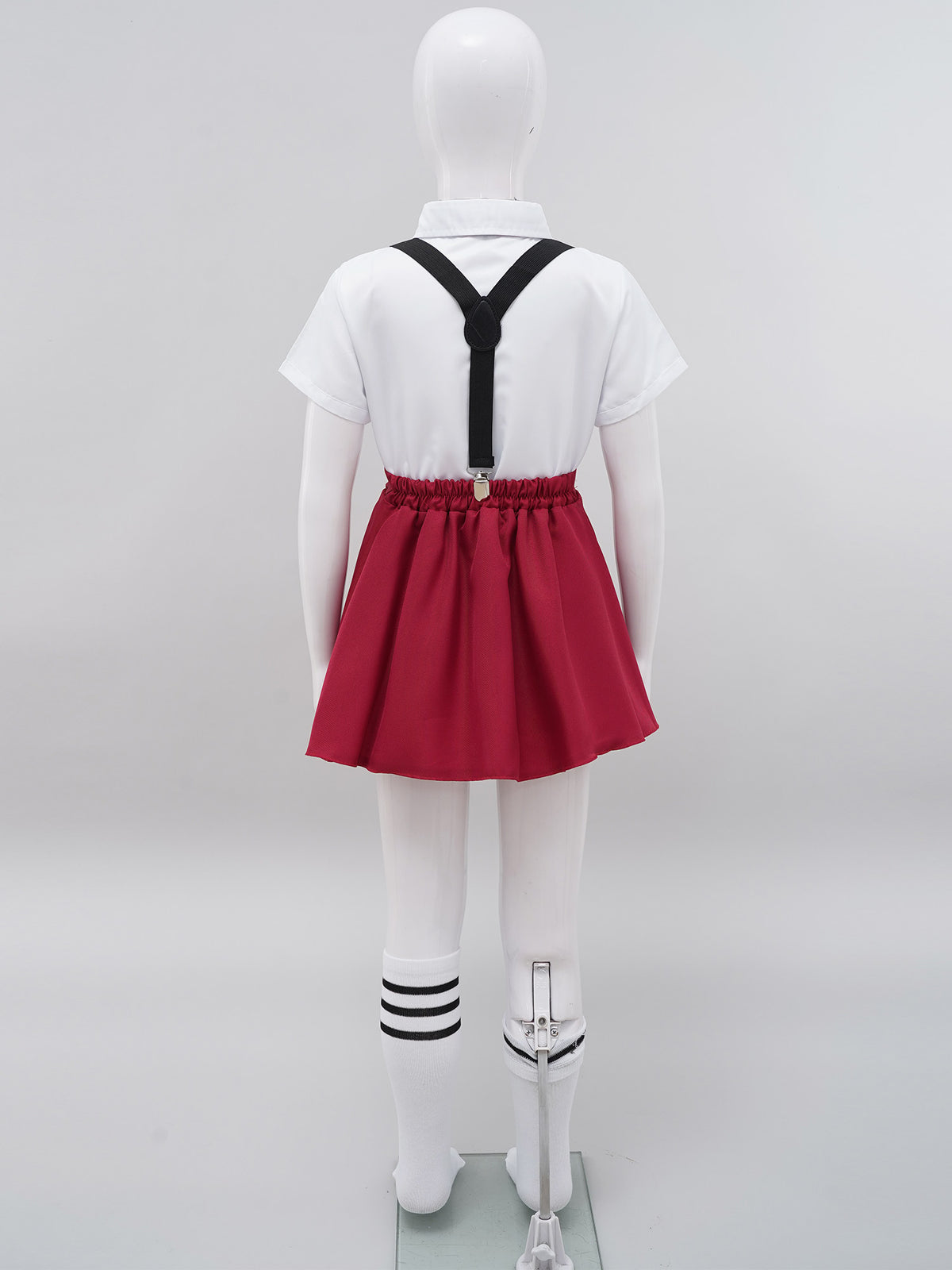 Children Girls Choir Outfits School Uniform Bow Tie Shirt with Suspender Skirt and Socks Schoolgirls Stage Performance Costume