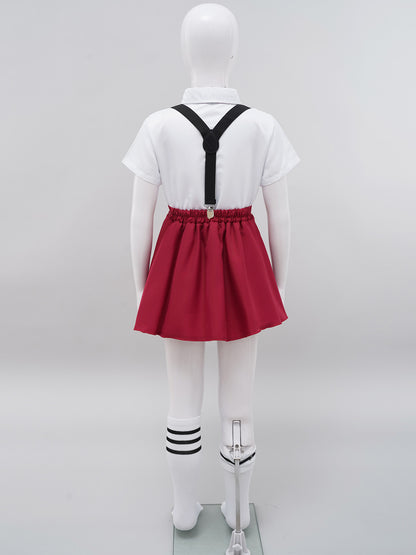 Children Girls Choir Outfits School Uniform Bow Tie Shirt with Suspender Skirt and Socks Schoolgirls Stage Performance Costume