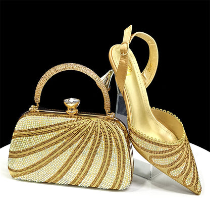 Doershow beautiful High Quality African Style Ladies Shoes And Bags Set Latest GOLD Italian Shoes And Bag Set For Party H-1