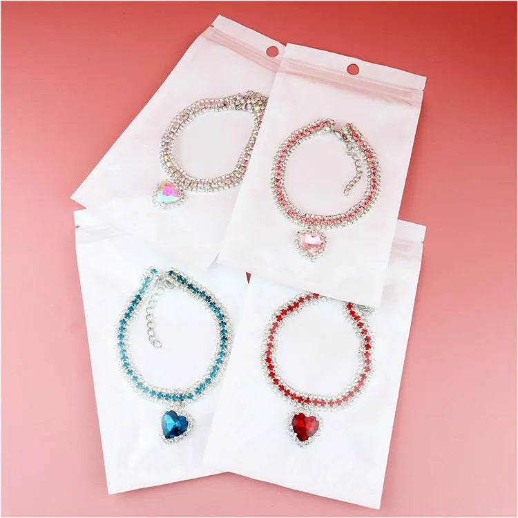 Cute Luxury Cat Collar Adjustable Cat Necklace Personalized Heart Pendant Rhinestone Kitten Puppy Collar Pet Grooming Accessorie