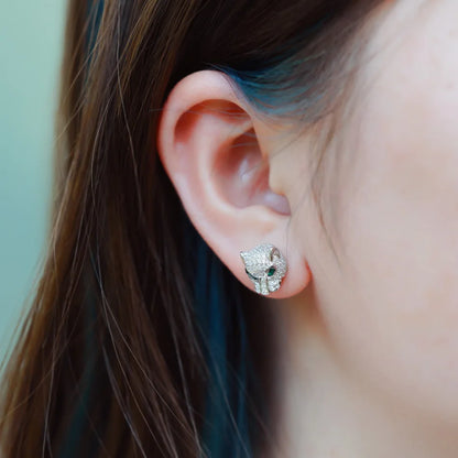 ALLNOEL 100% 925 Silver Stud Earrings For Women Leopard Head Green CZ Eye Panther Animal Jewelry Hip Hop Punk Gift Wholesale