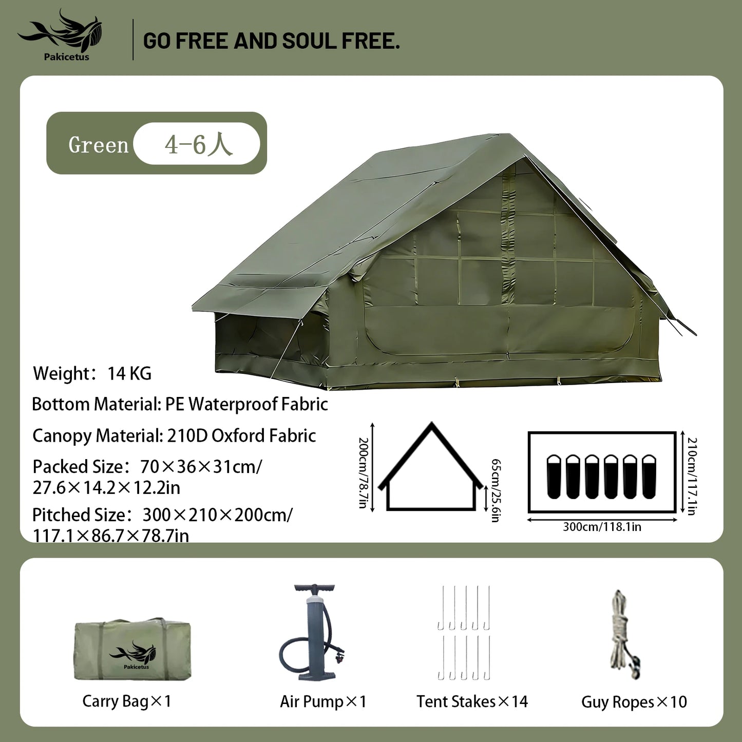 PAKICETUS Inflatable camping tent 4-8 people with windows portable water-resistant camping tent  Four season tents