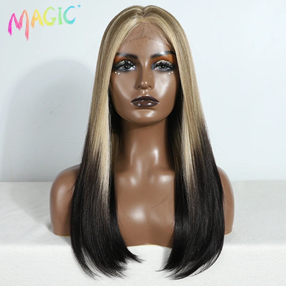 Magic Hair Synthetic Lace Front Wigs For Black Women Straight Bob Wigs 22 inch Easy Wear Ombre Brown Blonde Wig Cosplay Wig