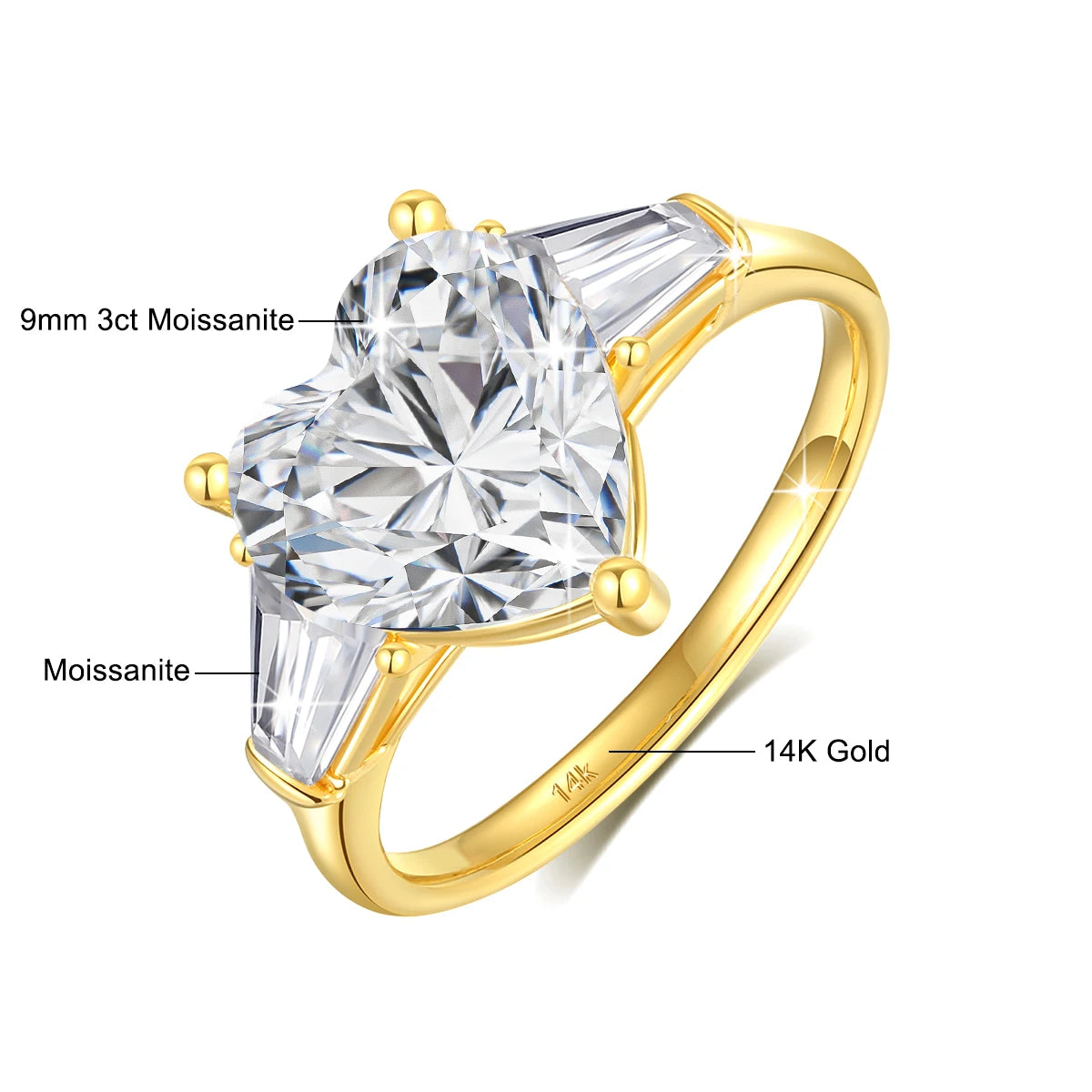 Heart Cut 9MM Full Moissanite Rings 100% 14K Gold D VVS1 Diamond Ring for Women Anniversary Wedding Fine Jewelry Gifts