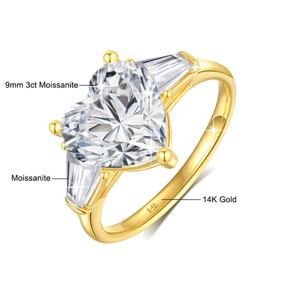 Heart Cut 9MM Full Moissanite Rings 100% 14K Gold D VVS1 Diamond Ring for Women Anniversary Wedding Fine Jewelry Gifts
