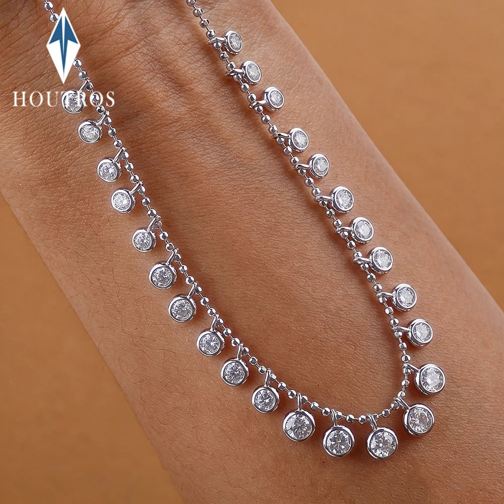 Bezel Set 4.5cttw Full Moissanite Gradient Necklace for Women Sparkling Round Bubble Diamond Neck Chain S925 Silver Jewelry Gift