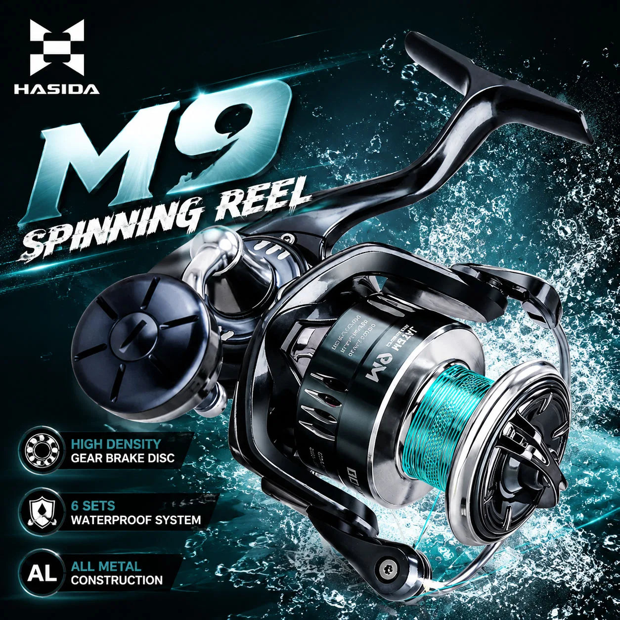 HASIDA M9 Full Metal Sea Spinning Reel 12kg Max Drag Slow Descent Dense 6 Sets Waterproof System Professional for Saltwater