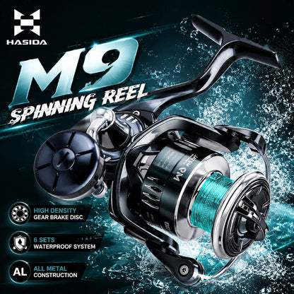 HASIDA M9 Full Metal Sea Spinning Reel 12kg Max Drag Slow Descent Dense 6 Sets Waterproof System Professional for Saltwater