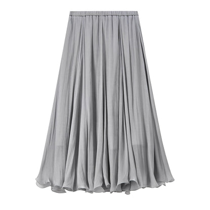SENTUBILA Women's Summer Skirt 2026 Elegant Elastic Waist Sheen Flowy A Line Long Skirt for Woman Ladies Clothes 162QG4909