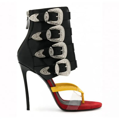 High heel sexy buckle belt women flip flops zipper modern sandal