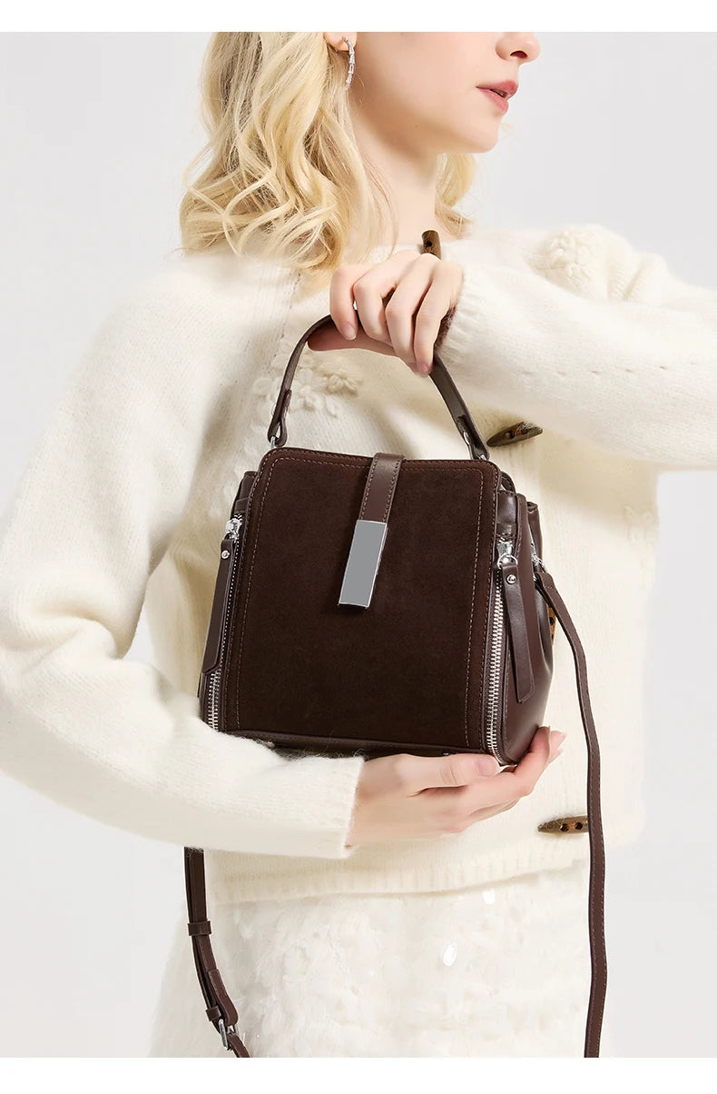 NEW Winter Women's Vintage Natural suede Leather Shoulder Bags Ladies Luxury Designer Cowhide Handbags Female Crossbody Bag