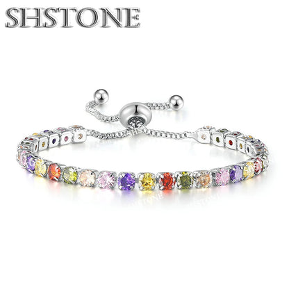 Noble 925 Sterling Silver Bracelet Chain Luxury Color Crystal Hand Jewelry For Women Charm Wedding Gift Party 18cm