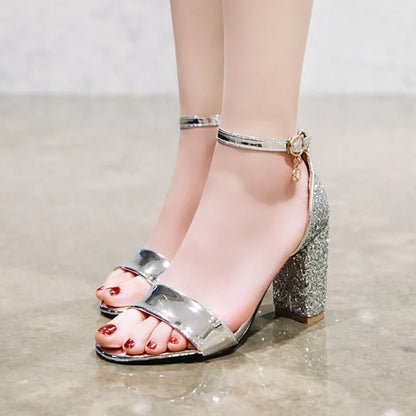 Luxury Silver Gold Summer Sandals for Women Elegant Block High Heels Flip Flop Sequined Party Wedding Shoes Ladies Large Size 45