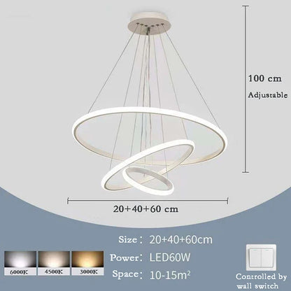 Nordic Simple Circles LED Chandelier 3 Rings Lights for Dining Bar Living Room Pendant Lamp Loft Home Decoration