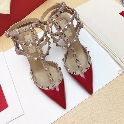 Women's sandals luxury Woman shoes Gladiator Summer 2026 New Rivet High-heeled Three Straps Ankle Fashion Designer Ladies Shoes