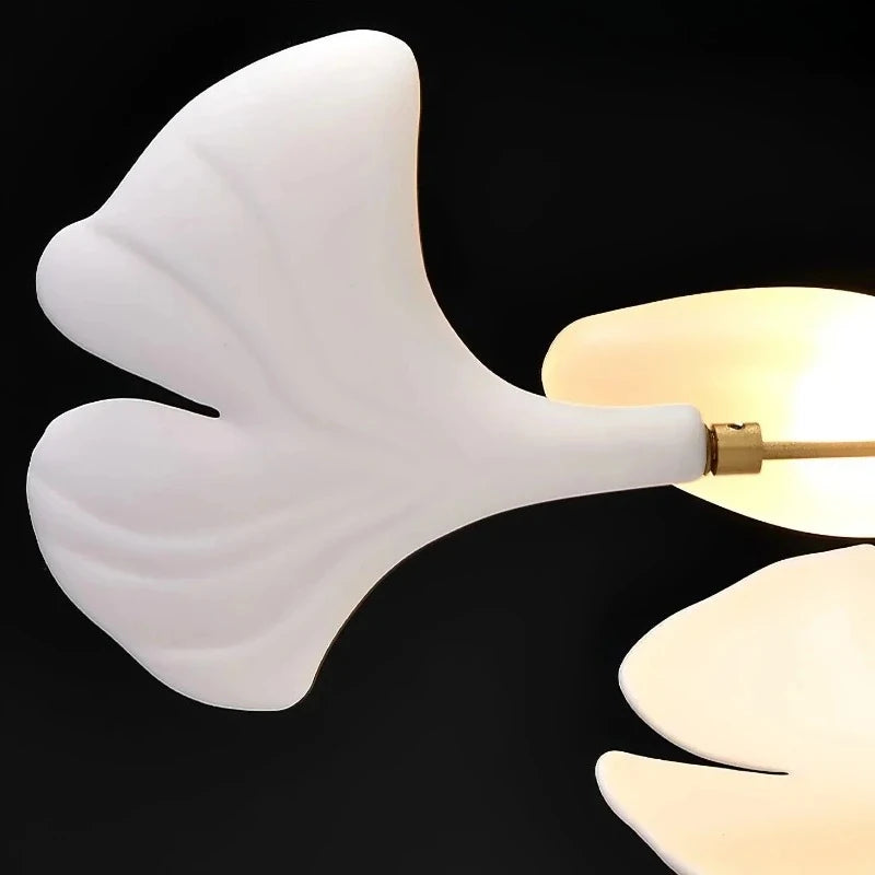 Modern Ceramics White Long Ginkgo Leaf LED Pendant Light Decoration Villa Living Room Ceiling Chandelier Indoor Hanging Lights