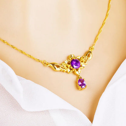 Luxury 24K 9999 Pure Gold real gold Women's necklace with moissanite sunflower pendant