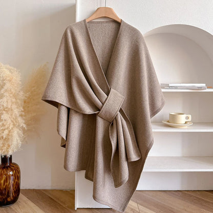 Women Poncho Winter Warm Shawl Double Sided Designer Thickening Blanket Luxury Scarf Female Cloak Cashmere Pashmina Cape Stole