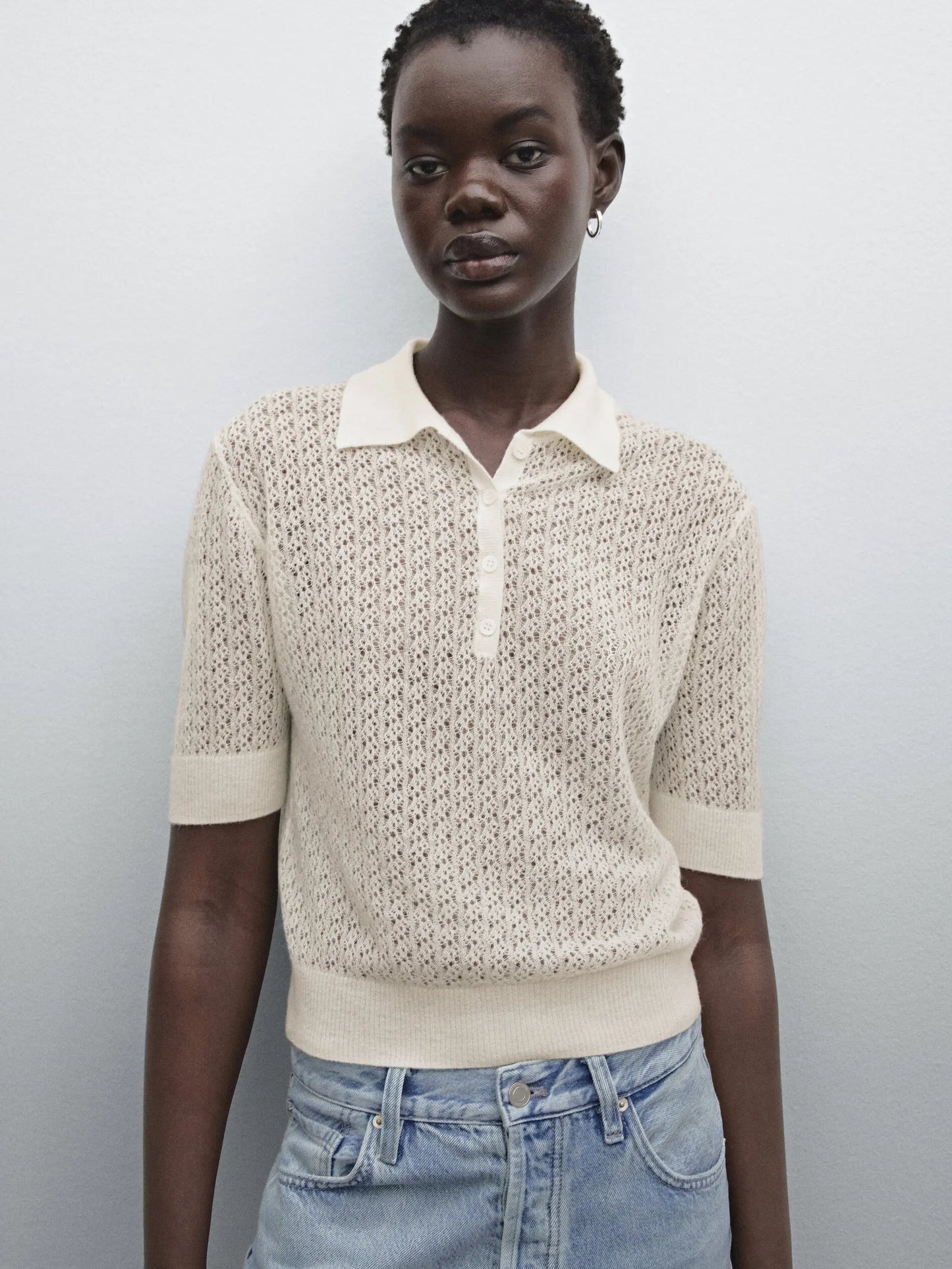 Ethereal Traf Md 2026 YAZHIMEI autumn new style of Temperament commuter cut-out Polo neck short-sleeved knitwear for women