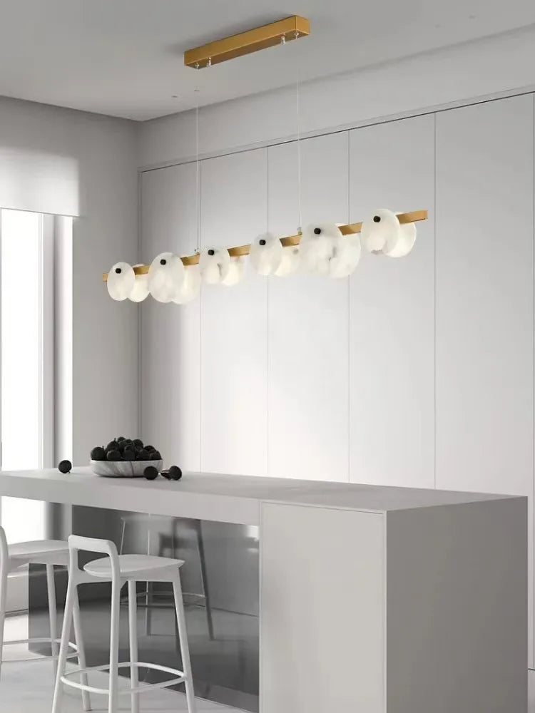 2026 Natural Marble Pieces LED Chandelier Lustre Alabaster Pendant Light Suspension Luminaire Lampen For Foyer Dinning Room