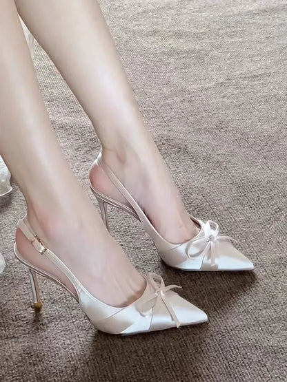 Luxury High Heels Sandals Bow Pointed Toe Women's Shoes Sexy Pumps Slippers Elegant Party Fashion Slides Stilettos Mujer Zapatos