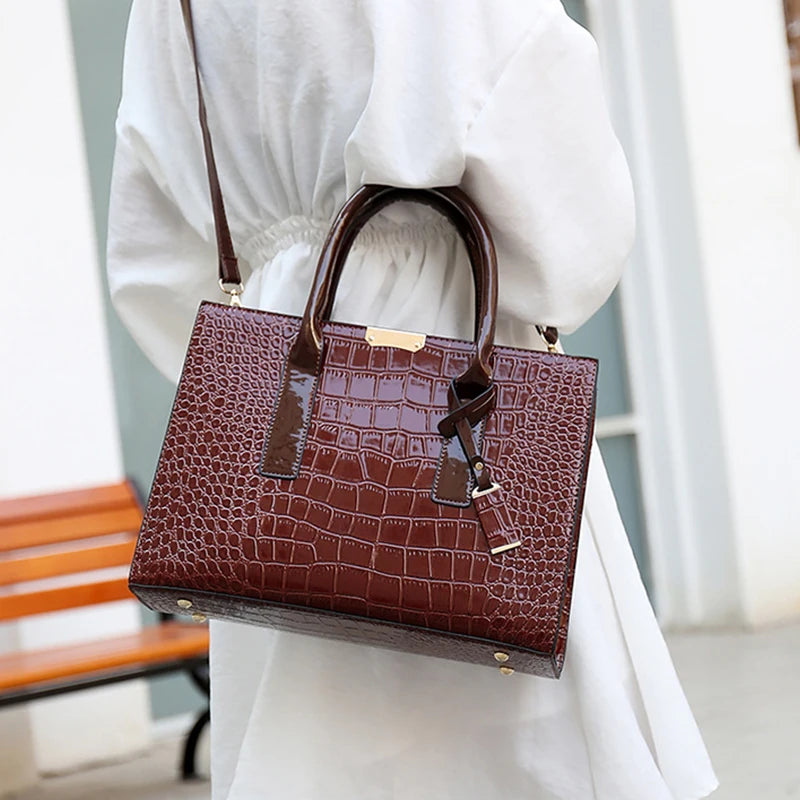 Patent Leather Women Messenger Bags Crocodile Female Crossbody Shoulder Hand Bags for Women High Quality Ladies Handbags