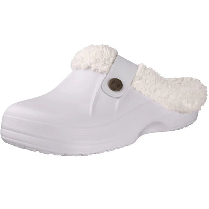 Shevalues Fuzzy Men Clogs Slippers Winter Fur Men Slippers Waterproof Garden Shoes Men Warm House Shoes Anti-slip Fur Slippers