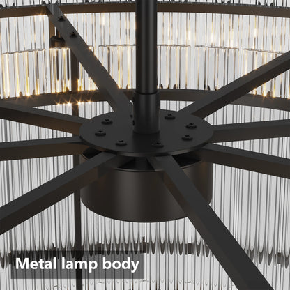 37" Modern Black Round Chandelier,2-Tier 8-Light Water Ripple Crystal Glass Chandeliers,for Dining Room,Living Room,Bedroom