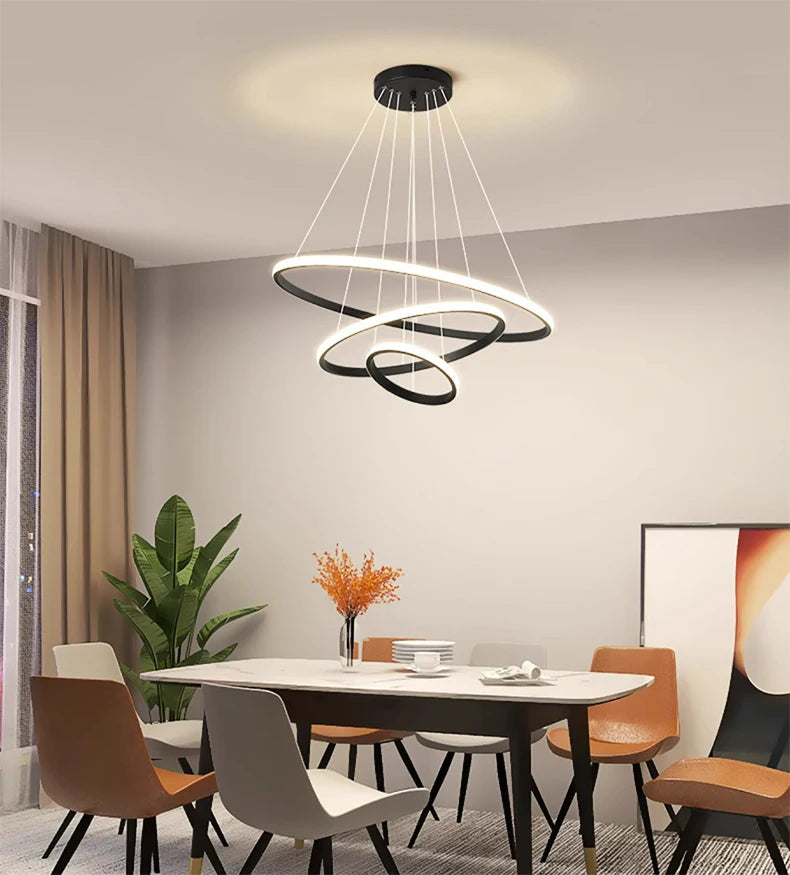 Nordic Simple Circles LED Chandelier 3 Rings Lights for Dining Bar Living Room Pendant Lamp Loft Home Decoration