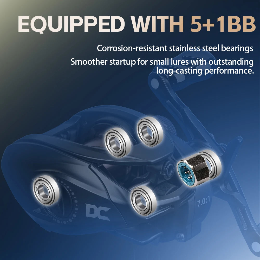 Fishing accessoriesC1Dc Baitcasting Fishing Reel Long Cast Max Drag 5kg Carbon Washers Brass Gears 7.0:1 5+1B DC Fishing Reel