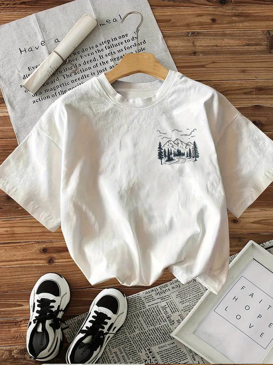 100% Cotton Women's T-Shirt Mountain Landscape Graphic Tee with "Take Me To The Wild" Slogan Casual Everyday Shirt Woman Girls