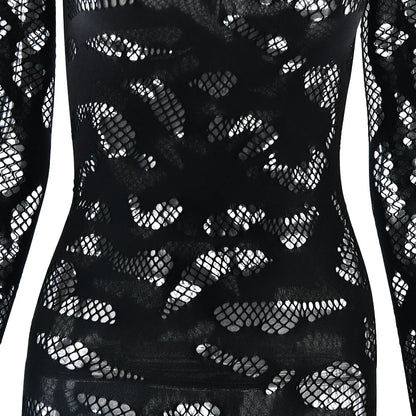 Weird Puss Irregular Hollow Jumpsuit Women Full Sleeve Button Sexy See Through Stylish Stretch Skinny Midnight Activity Overall