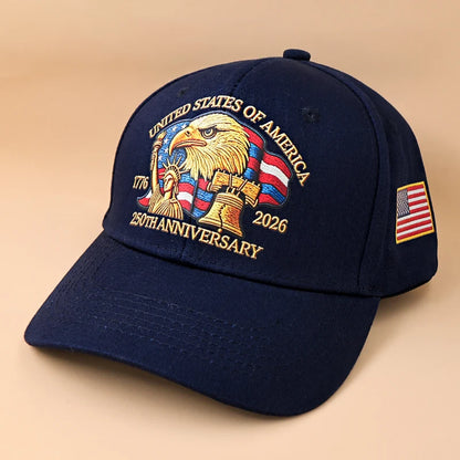 USA 250th Anniversary Eagle Print Hat Unisex Adjustable Washed Cotton Peak Hat Trucker Hats Outdoor Visor Baseball Cap