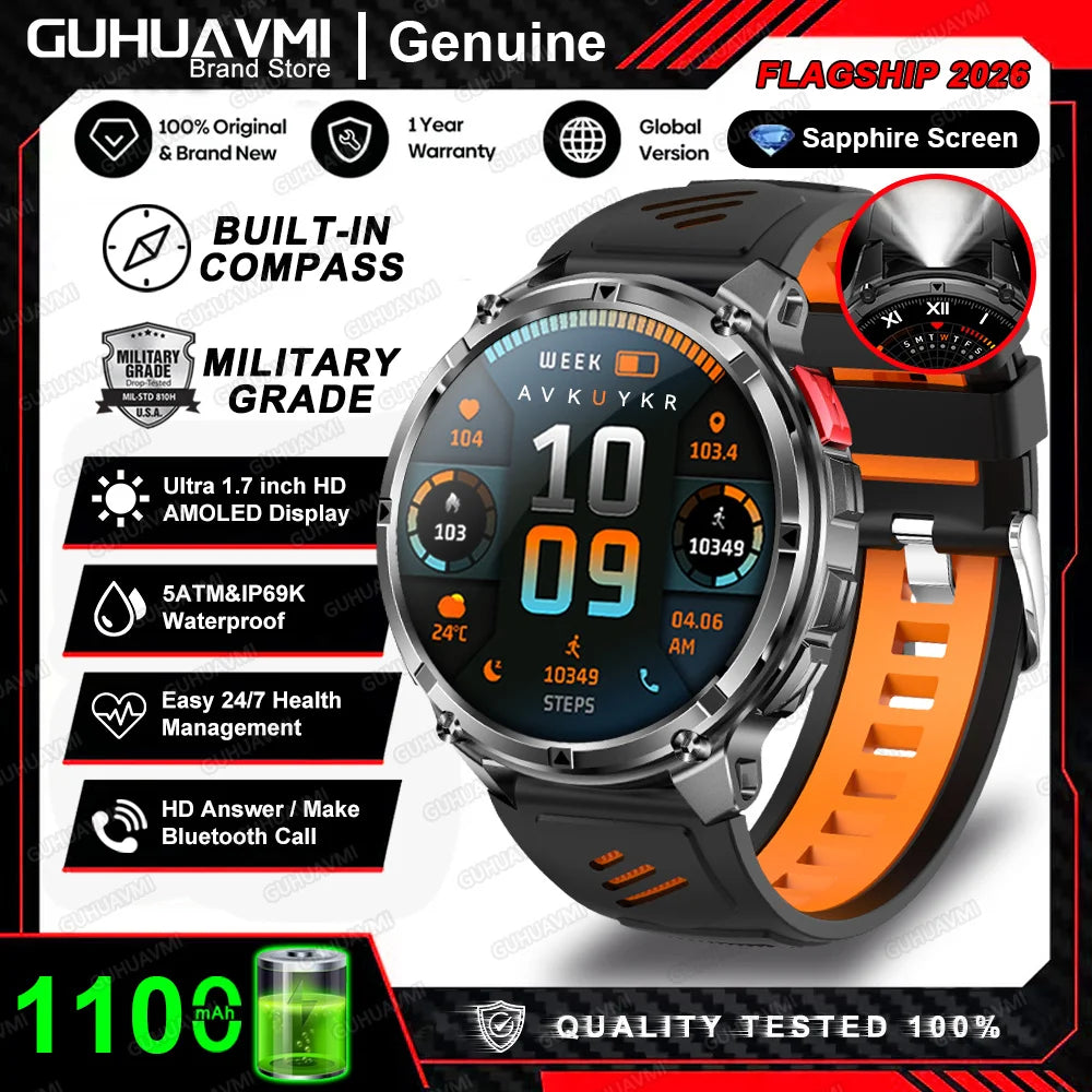 2026 New T-Rex3 Pro 1100mAh Battery Smart Watch GPS path 5ATM Waterproof Sports Run tracker Outdoors Compass Military Smartwatch