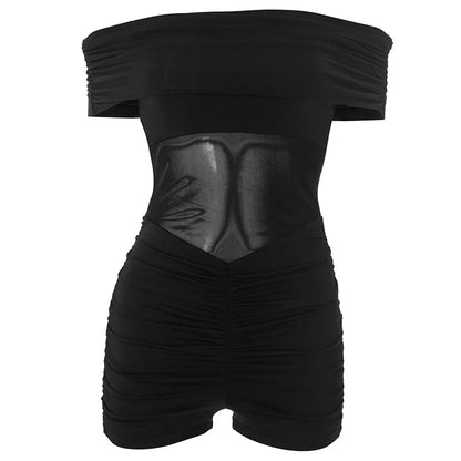 ANJAMANOR Splicing Mesh See Through Black Sexy Off Shoulder Romper Jumpsuit Woman Clothing Clubwear New Arrivals 2025 D85-BG19